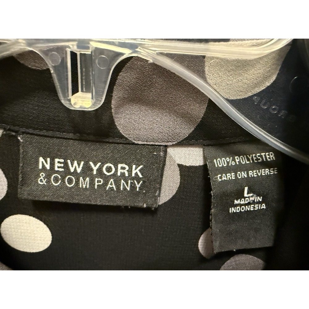 New York Company Women's Sheer Shirt Black Gray Poly Polka Dot Long Sleeve Large - Picture 4 of 6